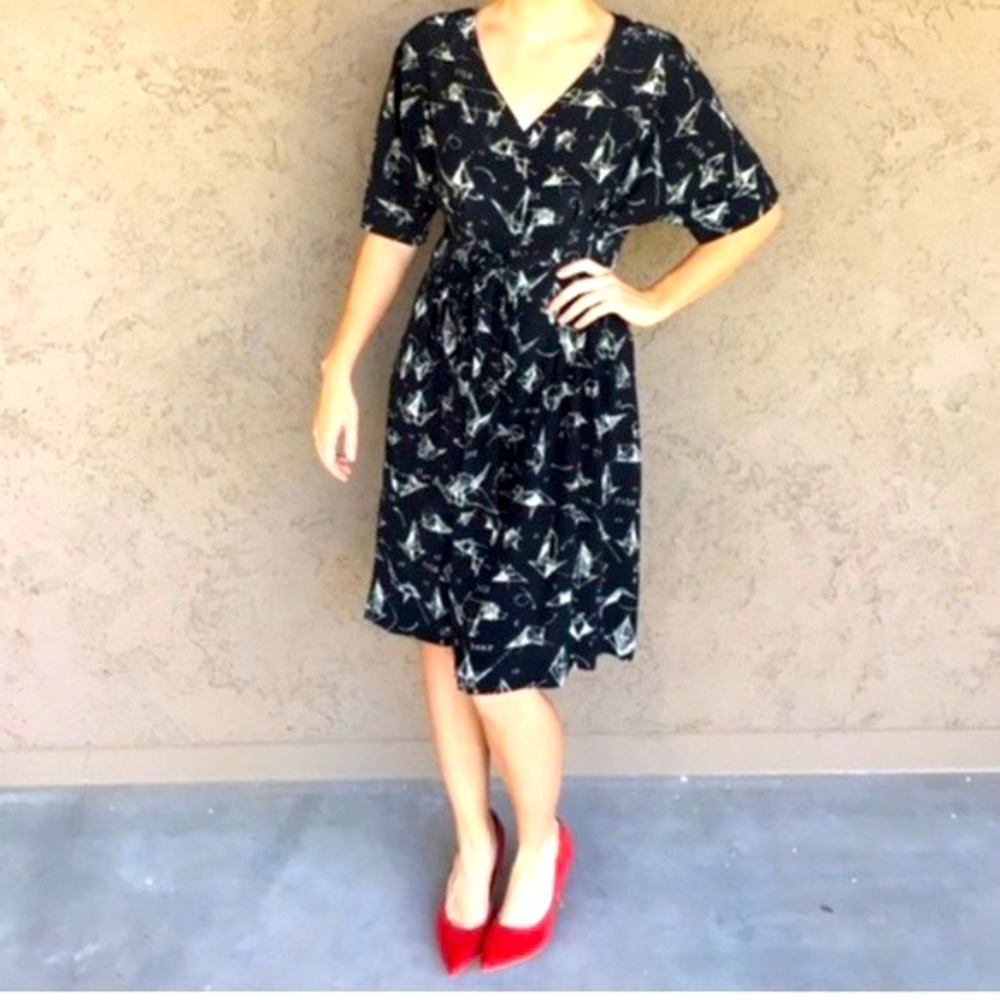 Anthropologie 100% silk 4 Many Folds origami midi dress s Moulinette Soeurs
